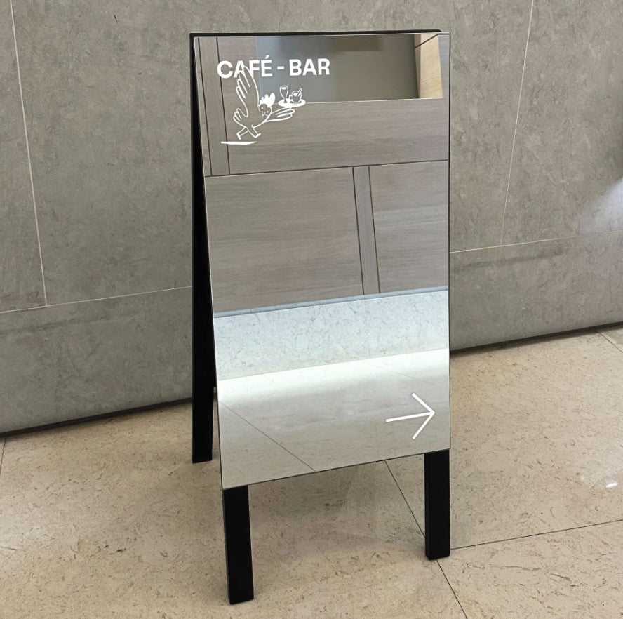 Custom Cafe Board | Custom Business Sign | A-Frame Sign | Mirror Engraving | Sandwich Board Sign | Sandwich Board Cafe | Sidewalk Sign