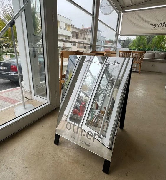 Custom Cafe Board | Custom Business Sign | A-Frame Sign | Mirror Engraving | Sandwich Board Sign | Sandwich Board Cafe | Sidewalk Sign